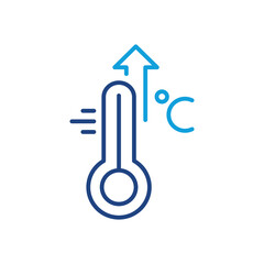 High Temperature Scale Line Icon. Flu, Cold, Virus and Fever Symptoms. Thermometer with Arrow Up Pictogram. Increased Temperature of Human Body Linear Icon. Editable stroke. Vector illustration