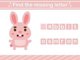 Find the missing letter of animal suitable for preschool Educational page for kids