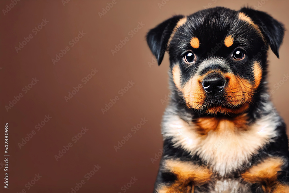 Wall mural Portrait of cute baby rottweiler puppy dog in studio