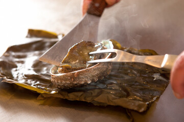 和食・アワビの鉄板焼き・海鮮