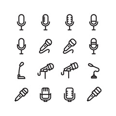 Microphone icon set. Collection of high quality outline audio pictograms in modern flat style. Black music symbol for web design and mobile app on white background. Monoline style