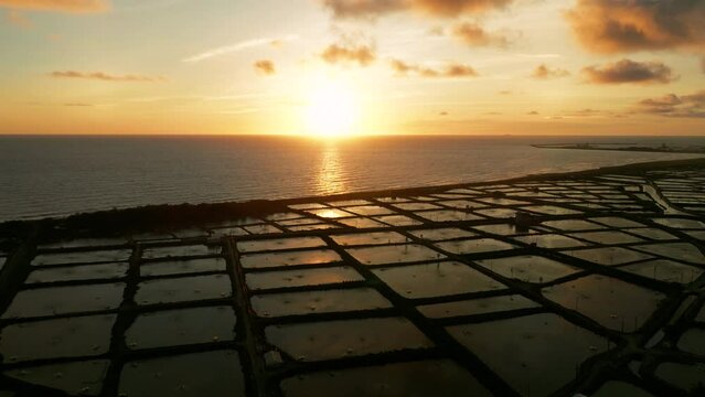 Aerial view of shrimp and fish farm in Taiwan