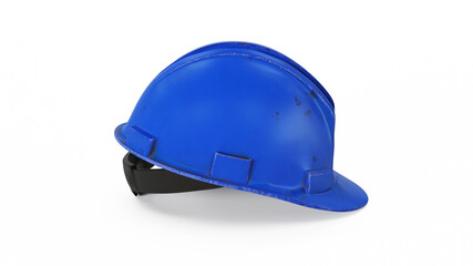 Blue construction helmet, side view isolated on white background