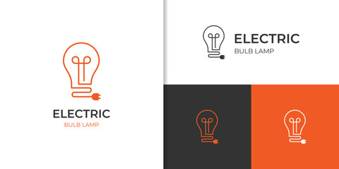 modern line logos of light bulb tech creative idea. vector lamp electric shine logo design with plug-in or socket icon element