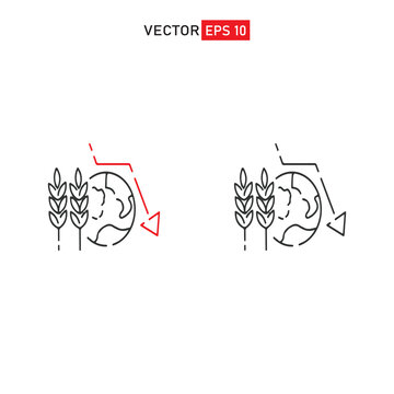 Global Food Crisis World Line Icon. Grain, Wheat Or Cornflour. Hunger, Poverty And Faming. Help Market Flour Price. Outline Poor Famine Vector Icon