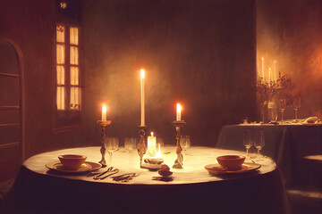 Romantisches Abendessen mit Kerzenlicht Illustration

