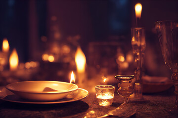 Obraz na płótnie Canvas Romantisches Abendessen mit Kerzenlicht Illustration 