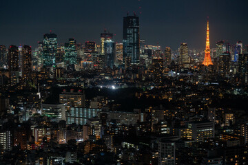 Naklejka premium Tokyo's night landscape shot from Ebisu area to cover key Tokyo main districts
