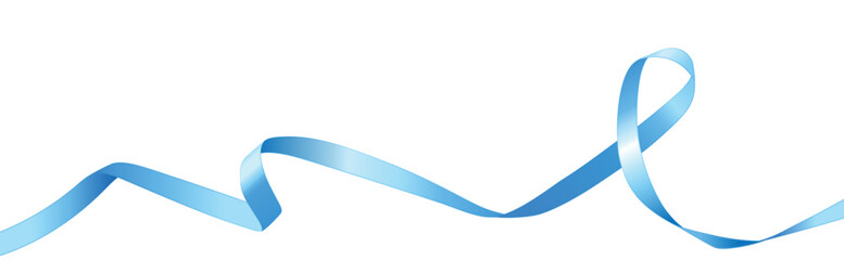 Blue curly ribbon isolated on white background. Prostate cancer awareness symbol.