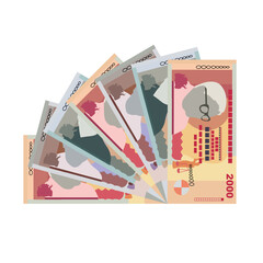 Mauritius Rupee Vector Illustration. Mauritian money set bundle banknotes. Paper money 2000, 1000, 500 MUR. Flat style. Isolated on white background. Simple minimal design.