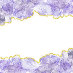 Purple Violet Very Peri Gradient Watercolor Alcohol Ink Border With Gold Glitter Dust Confetti