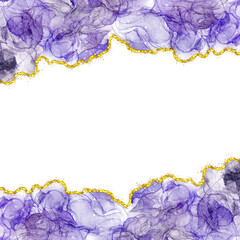 Purple Violet Very Peri Gradient Watercolor Alcohol Ink Border With Gold Glitter Dust Confetti