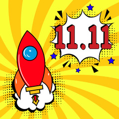 11.11 Shopping Day font expression pop art comic speech bubble. Concept of Sale. 11.11 Big sale font expression pop art comic speech bubble. Vector illustration.