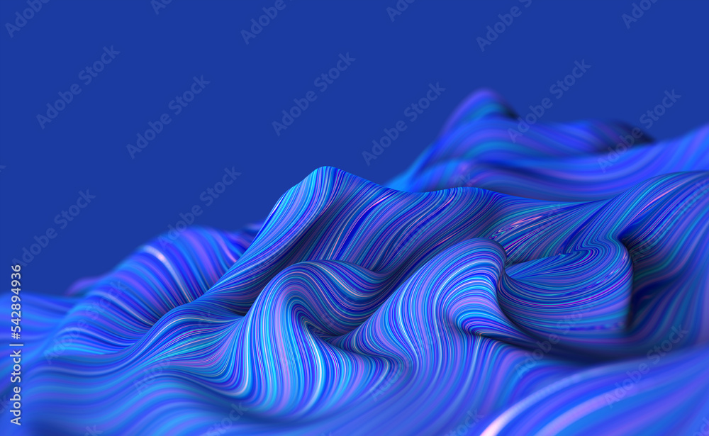 Poster Fluid abstraction of twisted strings. 3D illustration of neural fields