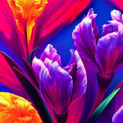iris flowers, colorful, artistic, hyper detailed,