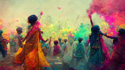 Fototapeta premium people celebrating for holi festival of colour in nepal , india illustation design