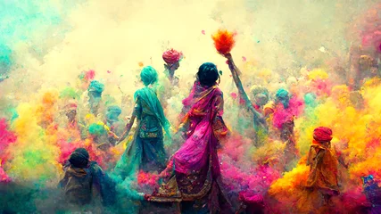 Foto op Plexiglas people celebrating for holi festival of colour in nepal , india illustation design © slonme