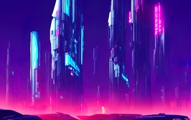 Cyberpunk city, city of the future, digital illustration.