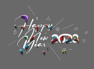 2023 Happy New Year 3D Text Typography Design Element.