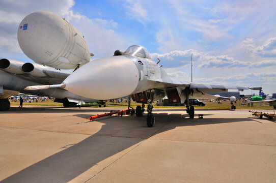 MOSCOW, RUSSIA - AUG 2015: Su-27 Flanker presented at the 12th M