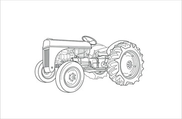 Line illustration of tractor isolated on white background. Tractor icon