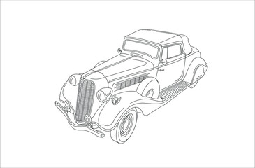 line illustration of a retro car. Cat icon. isolated on white background