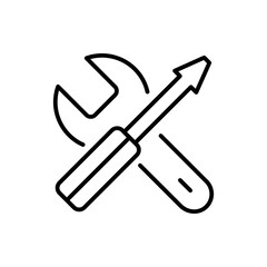 Wrench and screwdriver line icon. Construction, fix, repair, settings, build, engineer, engineering, architect, architecture, tools, builder, construction. Technology concept. Vector line icon
