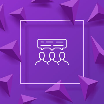 People with speech bubble line icon. Information, data transer, exchange information, opinion, talk, chat, conversation, working routine, teamwork, workflow. Communication concept. Vector line icon