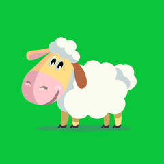 Cute white sheep on a green background. Vector illustration in cartoon style. Vector illustration