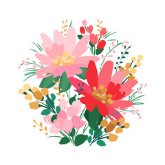 Vector isolated floral design with cute flowers. Template for card, poster, flyer, t-shirt, home decor and other.