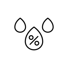 Humidity percentage line icon. Water drop with percent sign, rain, weather conditions, air, atmosphere, room, smart house, at home, control, hydration, humidifier. Nature concept. Vector line icon
