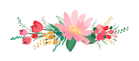 Vector isolated floral design with cute flowers. Template for card, poster, flyer, t-shirt, home decor and other.