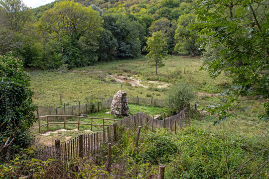 Monument near a medicinal water source in Luzigny sur Ouche, Burgundy, France, built by a person who was miraculously cured by drinking its water 