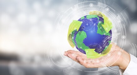 Hand hold a Earth globe with ecology concept