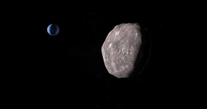 Varuna, trans-Neptunian object, orbiting with Neptune planet at background