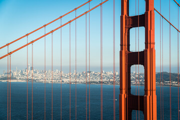 San Francisco, CA, USA - September 2, 2022: Skyline of San Francisco seen through the Golden Gate...