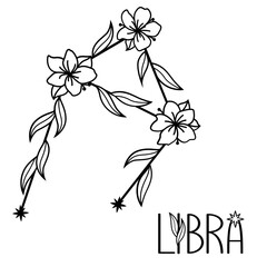 Libra zodiac sign svg, Floral constellation svg, Horoscope monogram © Anastasiya