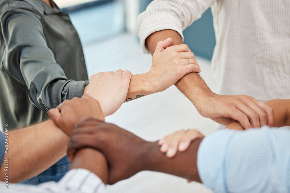 Aufkleber hands, office community and diversity employee group together to show support and trust. business, w