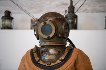Old diving suit and helmet.