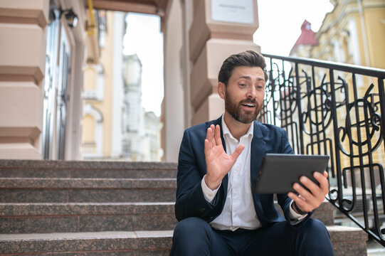 Businessman Having A Video Call Outside