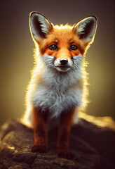 Portrait of a cute baby fox. 3d illustration.