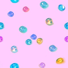 夢かわいいロリポップカラフルなガラス玉と宝石のシームレスパターン正方形イラスト