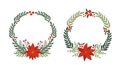 Christmas wreath.Decor for New Year Christmas and holiday.Wreath with red berries.