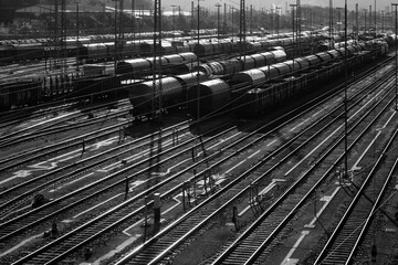 Railway Freight Station panorama in Hagen Vorhalle Westphalia Germany with many different mixed...