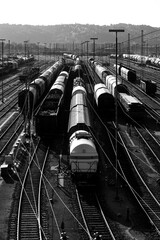 Railway Freight Station panorama in Hagen Vorhalle Westphalia Germany with many different mixed...
