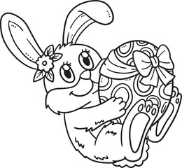 Bunny Hugging Easter Egg Isolated Coloring Page