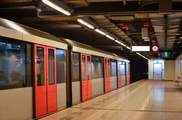 Beautiful view of modern subway station with train