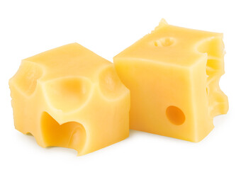 cheese slices isolated on white background. Clipping path and full depth of field