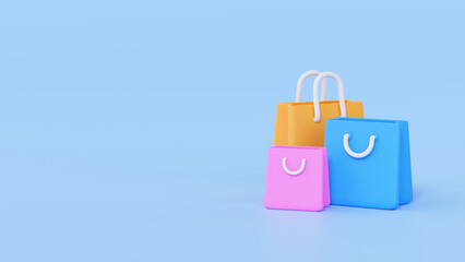 Paper bag 3d render illustration - gift package, commerce element and cartoon shop product. Fashion icon