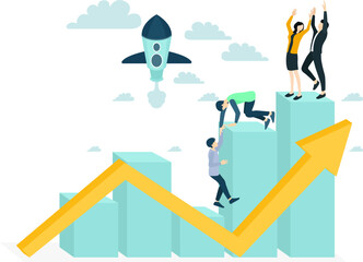 Illustration of a team of workers launching a business growth idea Suitable for landing page, flyers, Infographics, And Other Graphic Related Assets-vector